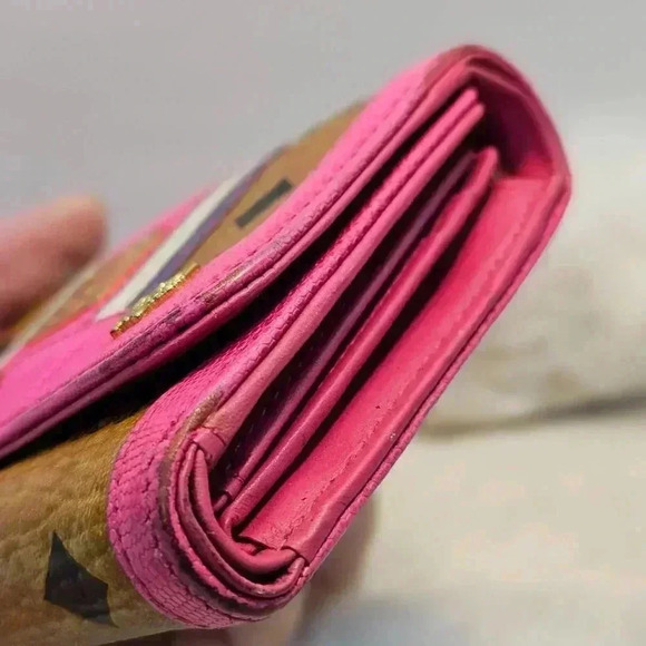MCM Pink and Purple Leather Wallet with Gold Accents - Picture 5 of 13